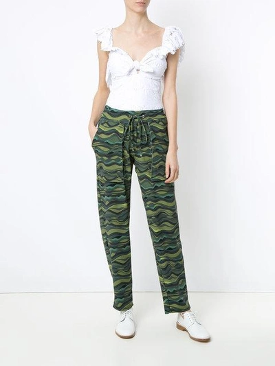 Shop Amir Slama Wave Print Drawstring Pants In Green