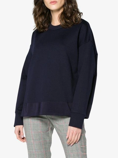 Shop Moncler Logo Embroidered Slit Sweatshirt In Blue