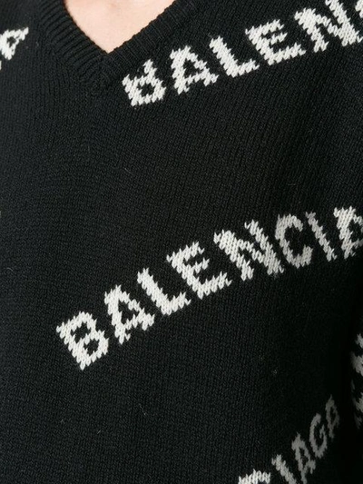 Shop Balenciaga V-neck Logo Sweater - Black