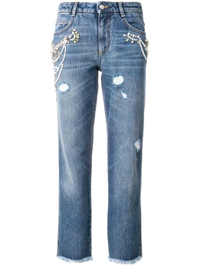 Shop Ermanno Scervino Cropped Fitted Jeans In Blue