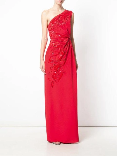 Shop Emilio Pucci Sequin-embellished Gathered Dress In Red