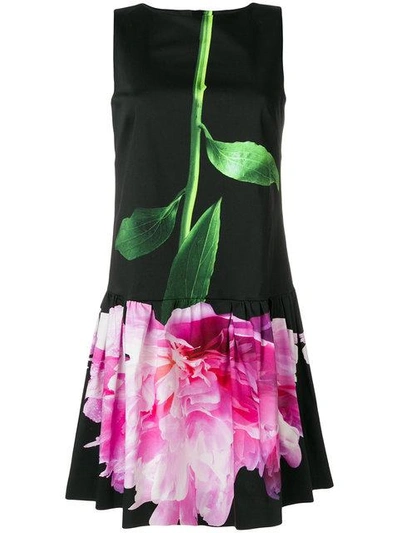 Shop Moschino Carnation Print Mini Dress In Black