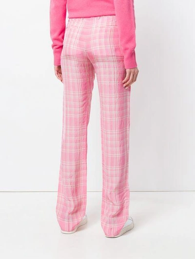 Shop Victoria Beckham Plaid Straight Leg Trousers In Pinkoffwhite