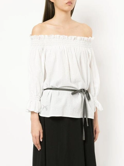 Shop Roarguns Off The Shoulder Ruched Detail Blouse In White