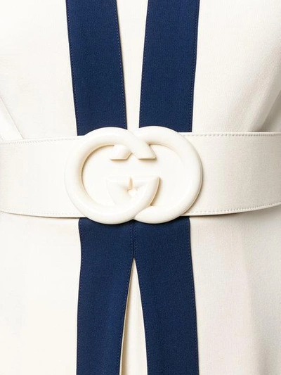 Shop Gucci Jersey Dress With Gg Belt In Neutrals
