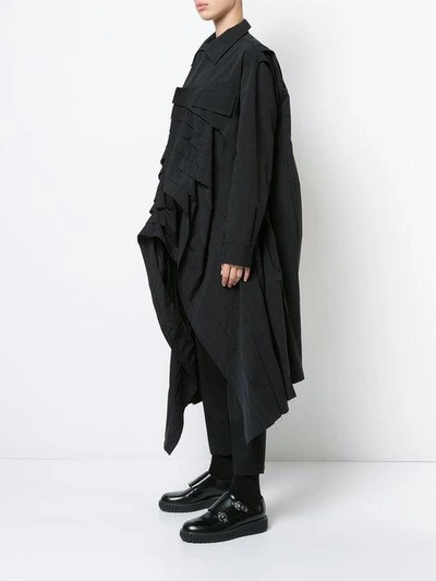 Shop Yohji Yamamoto Pleated Coat In Black