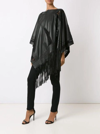 Shop Martha Medeiros Fringed Poncho In Black