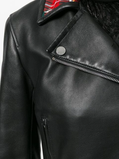 Shop Christopher Kane Leather Tartan Zip Biker - Black