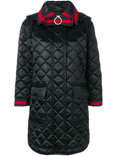 Shop Gucci Quilted Hooded Coat In Black