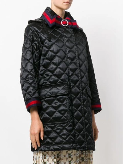 Shop Gucci Quilted Hooded Coat In Black