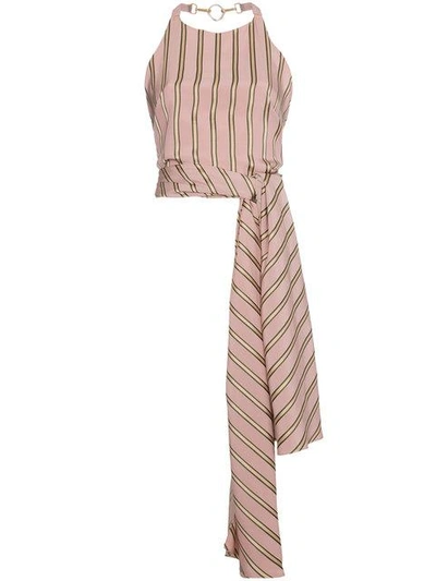 Shop Esteban Cortazar Striped Satin Wrap Top In Pink