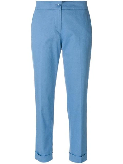 Shop Etro Cropped Tailored Trousers In Blue