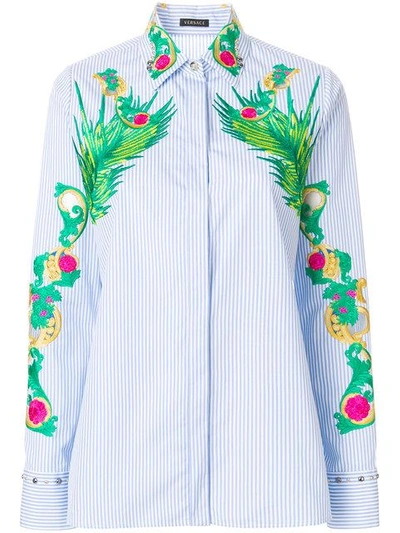 Shop Versace Embroidered Striped Shirt In A5000