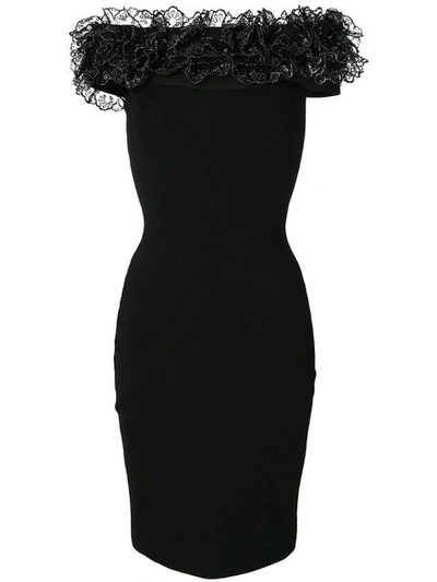 Shop Christopher Kane Off Shoulder Ruffle Knit Dress - Black