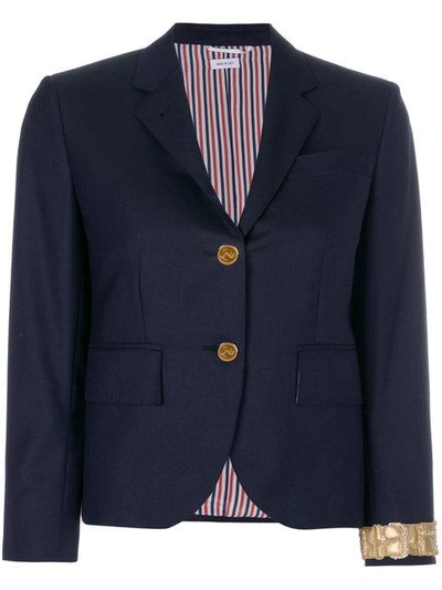 Shop Thom Browne Classic Single Breasted Sport Coat With Wristwatch Applique In Super 120's Twill - Blue