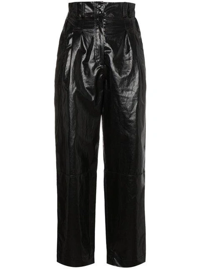 Shop Philosophy Di Lorenzo Serafini Coated Linen Cropped Trousers - Black