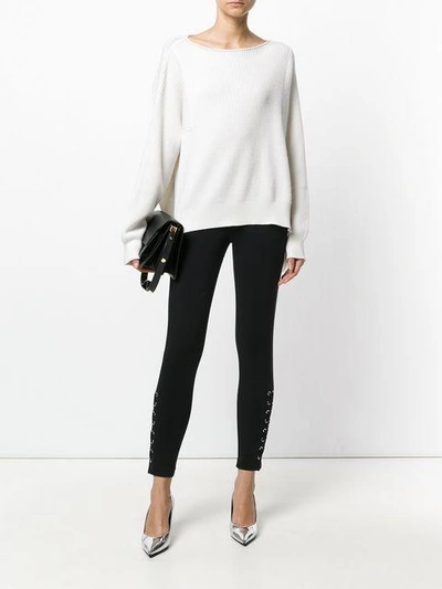 Shop Michael Michael Kors Lace Up Skinny Trousers In Black