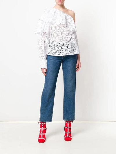 Shop Msgm Broderie Anglaise Ruffled Blouse In White