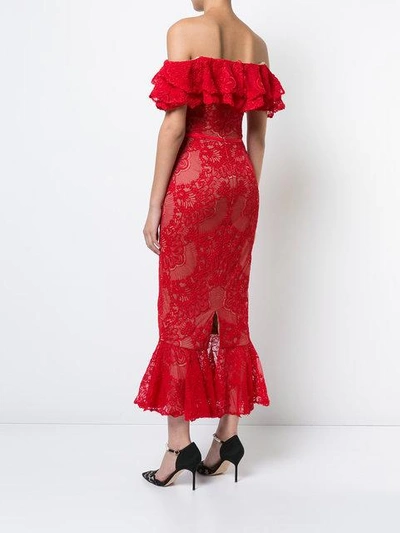 Shop Marchesa Notte Lace-embroidered Midi Dress In Red