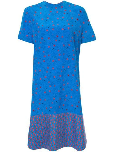 Shop Marni Floral Shift Dress In Blue