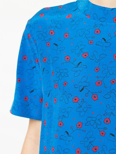 Shop Marni Floral Shift Dress In Blue