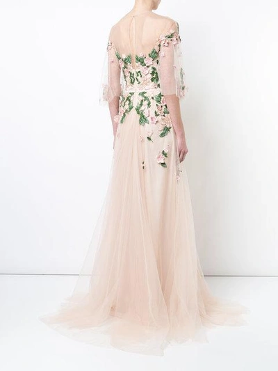 Shop Marchesa Notte Floral Embroidered Gown In Pink ,multicolour