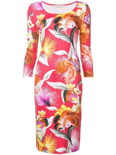 Shop Mary Katrantzou Feather Print Fitted Dress - Pink