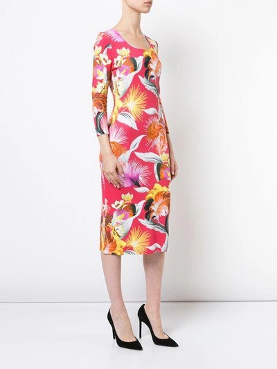 Shop Mary Katrantzou Feather Print Fitted Dress - Pink