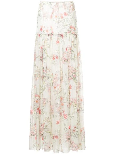 Shop Giambattista Valli Floral Print Maxi Skirt In White