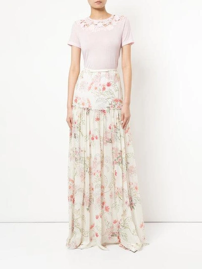 Shop Giambattista Valli Floral Print Maxi Skirt In White