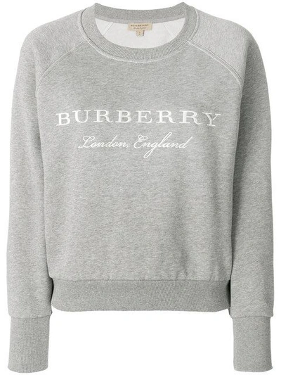Shop Burberry Embroidered Cotton Blend Jersey In Grey