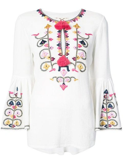 Shop Figue Tassel-embellished Embroidered Blouse - White