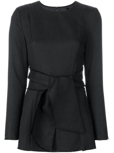 Shop Misha Collection Tied Waist Long-sleeved Top In Black