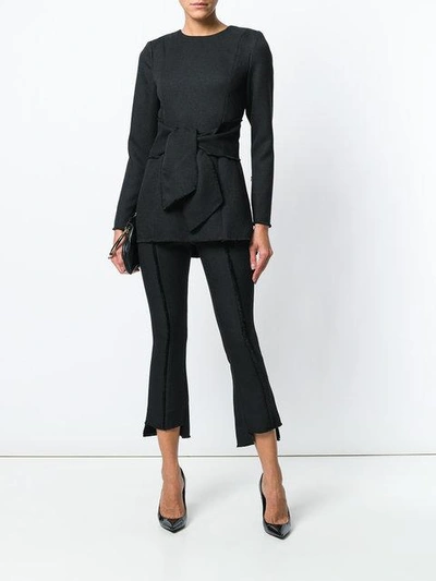 Shop Misha Collection Tied Waist Long-sleeved Top In Black