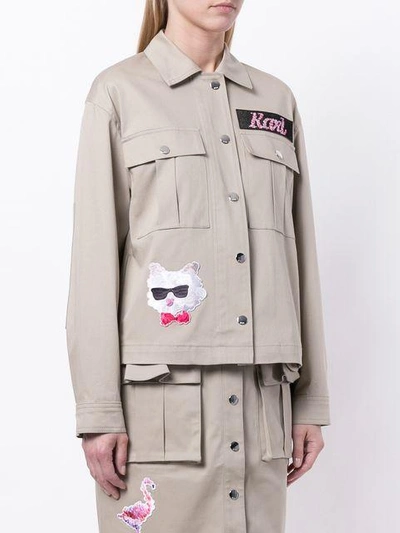 Shop Karl Lagerfeld Patch-appliquéd Field Jacket - Nude & Neutrals
