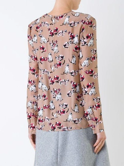 Shop Msgm Cat Print Long-sleeve Blouse In Brown