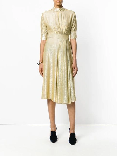 Shop Prada Velvet High Collar Dress In Neutrals