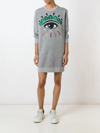 Shop Kenzo 'eye' Sweatshirt Dress In Grey