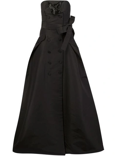 Shop Carolina Herrera Button Detailing Strapless Gown In Black