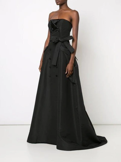 Shop Carolina Herrera Button Detailing Strapless Gown In Black