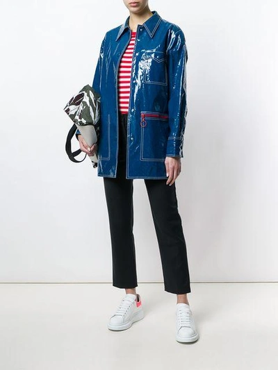 Shop Sonia Rykiel Glossy Topstitch Coat In Blue