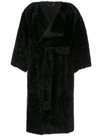 Shop Fendi Oversized Sleeve Wrap Coat In Black
