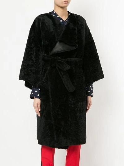 Shop Fendi Oversized Sleeve Wrap Coat In Black