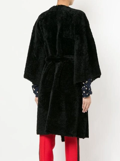 Shop Fendi Oversized Sleeve Wrap Coat In Black