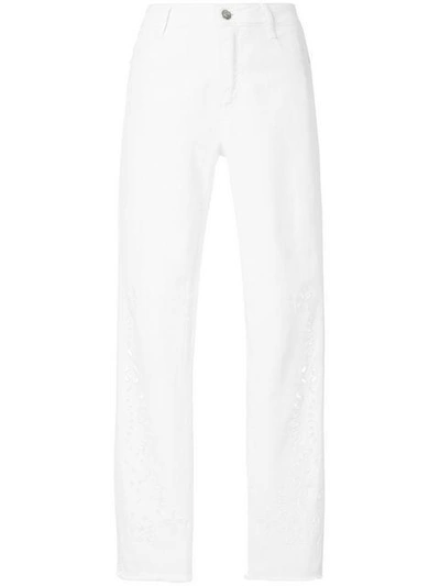 Shop Ermanno Ermanno Laser Cut Detail Trousers In White