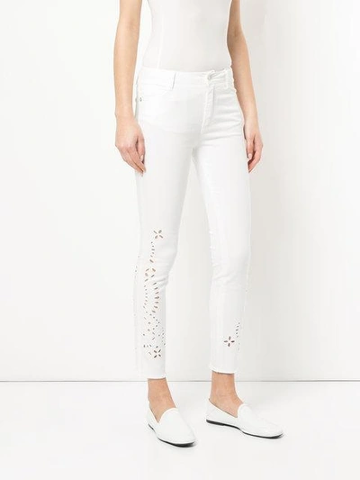 Shop Ermanno Ermanno Laser Cut Detail Trousers In White