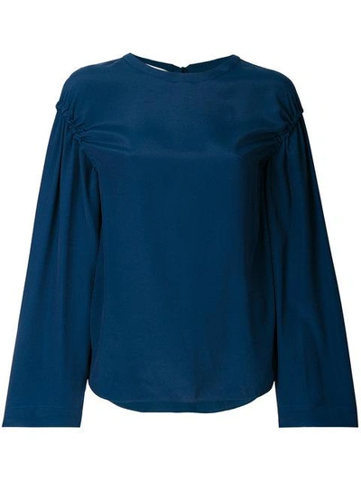 Shop Cedric Charlier Round Neck Blouse In Blue