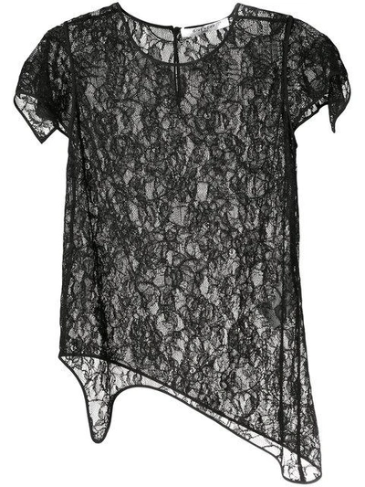 Shop Givenchy Floral Lace Asymmetric Top In Black