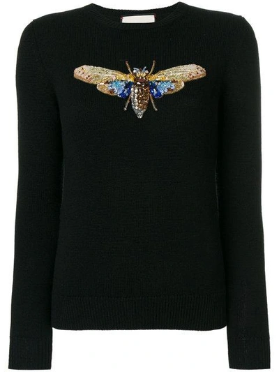 Shop Gucci Moth Embroidered Sweater - Black