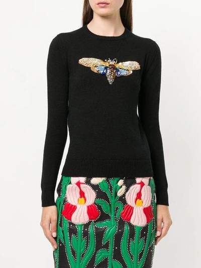 Shop Gucci Moth Embroidered Sweater - Black